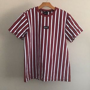 Huf Striped T-Shirt Patch Red/White Mens size Large
